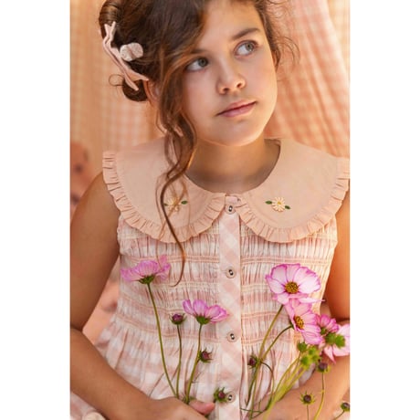 Bonjour  Emb. tunic + hair clip Pink Vichy with small design eyelete emb