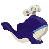Holztiger  blue whale small with water fountain