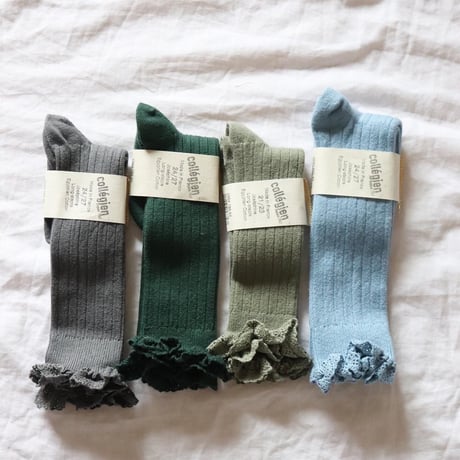 Collegien Lace Trim Knee High Socks 【sauge】