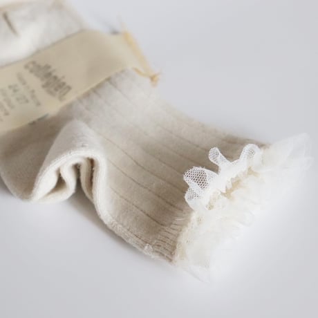 Collegien  Tulle Frill Ribbed Ankle Socks 【Doux Agneaux】