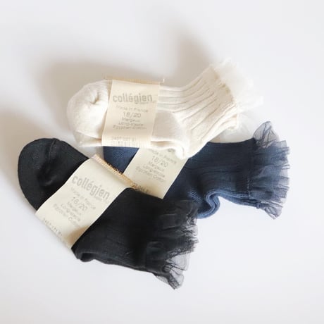 Collegien  Tulle Frill Ribbed Ankle Socks 【Doux Agneaux】