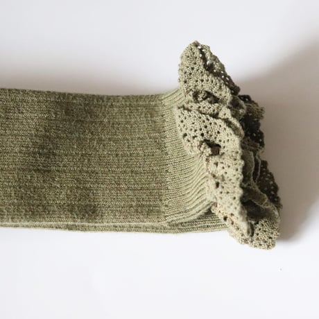 Collegien Lace Trim Knee High Socks 【Olive du Luberon】