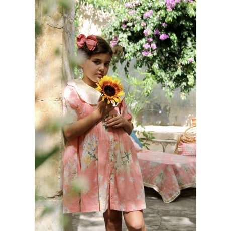 Bonjour  Tunique with emb collar&hair clip Marguerite print crepe