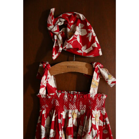Bonjour  Skirt dress with triangle scarf Gaughin print Vanilla dyed light canvas