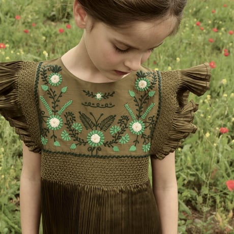 Bonjour  Dress pleated kaki taffetas