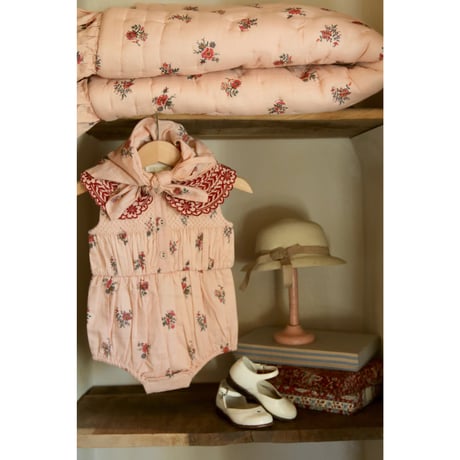 Bonjour  Romper with scarf Pink garden flowers print - cotton voile