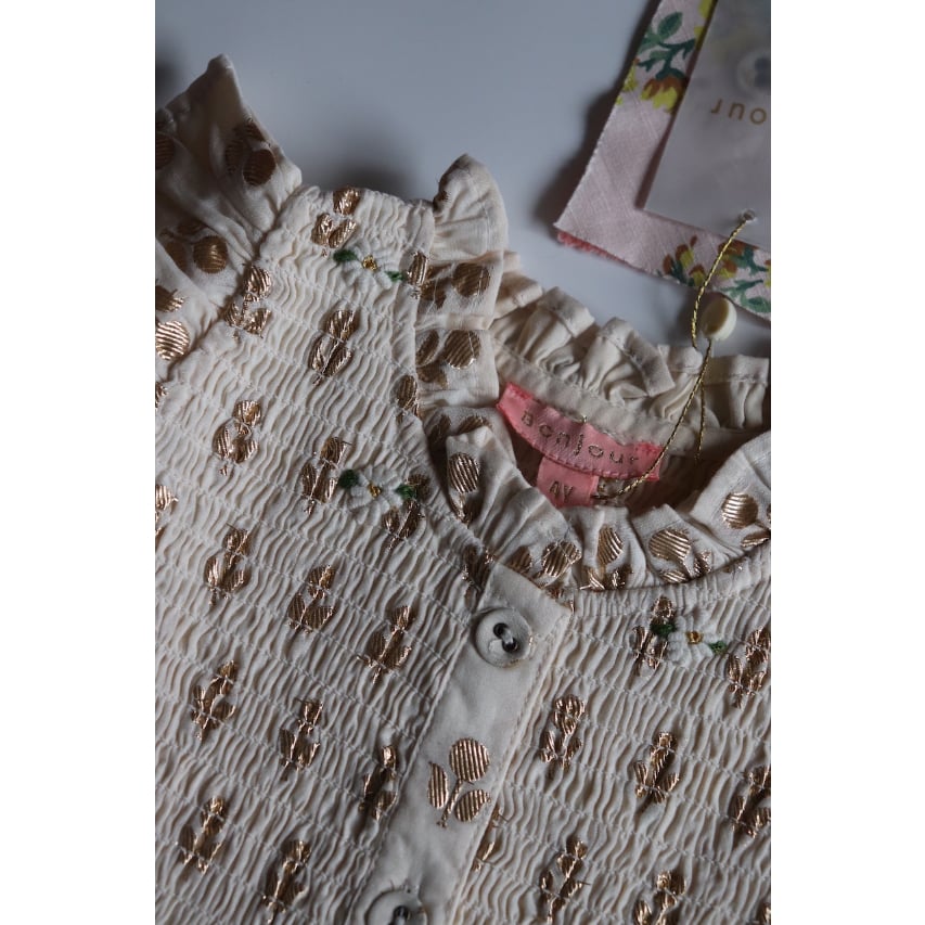 ワンピース BONJOUR DIARY Ibiza Dress 6y Ibiza Dress Flowers lurex ecru Chanderi 4y,6y / Bonjour