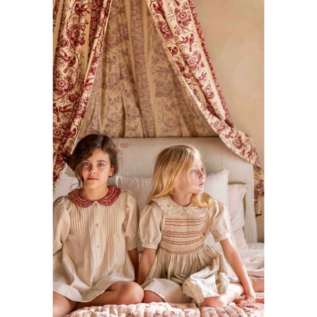Bonjour  Long blouse with emb. collar Natural cotton flex