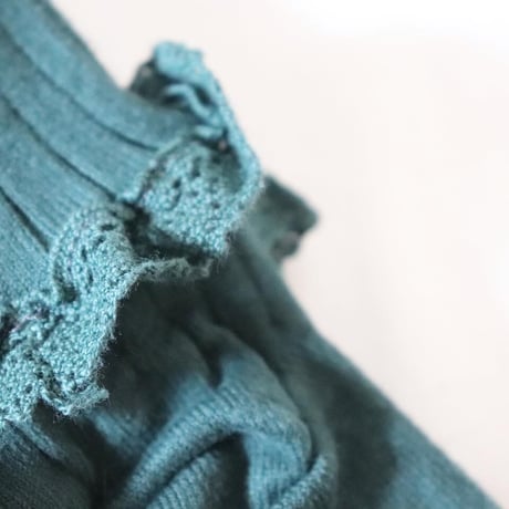 Collegien Lace Frill Ribbed Tights   〈Vert Foret〉
