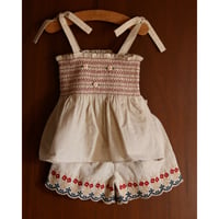Bonjour  Shorts & top set Natural cotton flex with multi color eyelet emb