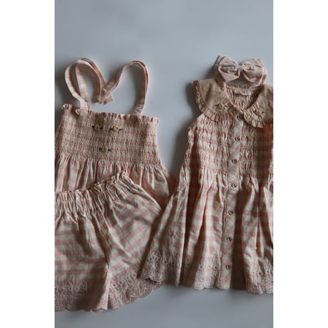 Bonjour  Emb. tunic + hair clip Pink Vichy with small design eyelete emb