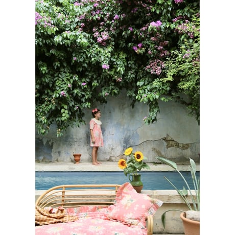 Bonjour  Tunique with emb collar&hair clip Marguerite print crepe