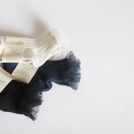 Collegien  Tulle Frill Ribbed Ankle Socks 【Doux Agneaux】