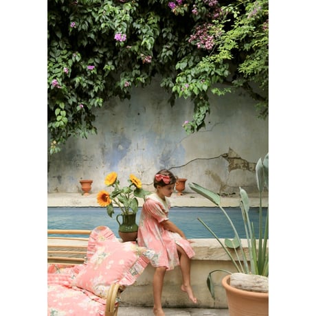 Bonjour  Tunique with emb collar&hair clip Marguerite print crepe