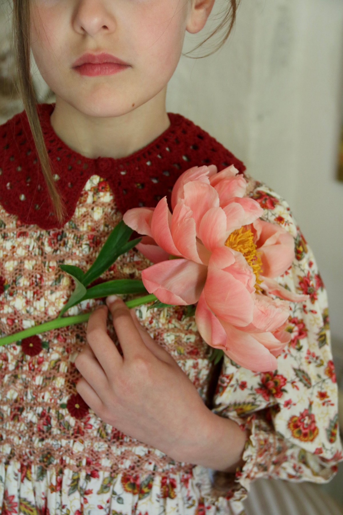 ワンピース 2025aw bonjourdiary smock blouse&collar Bonjour Handsmock blouse with crochet collar A