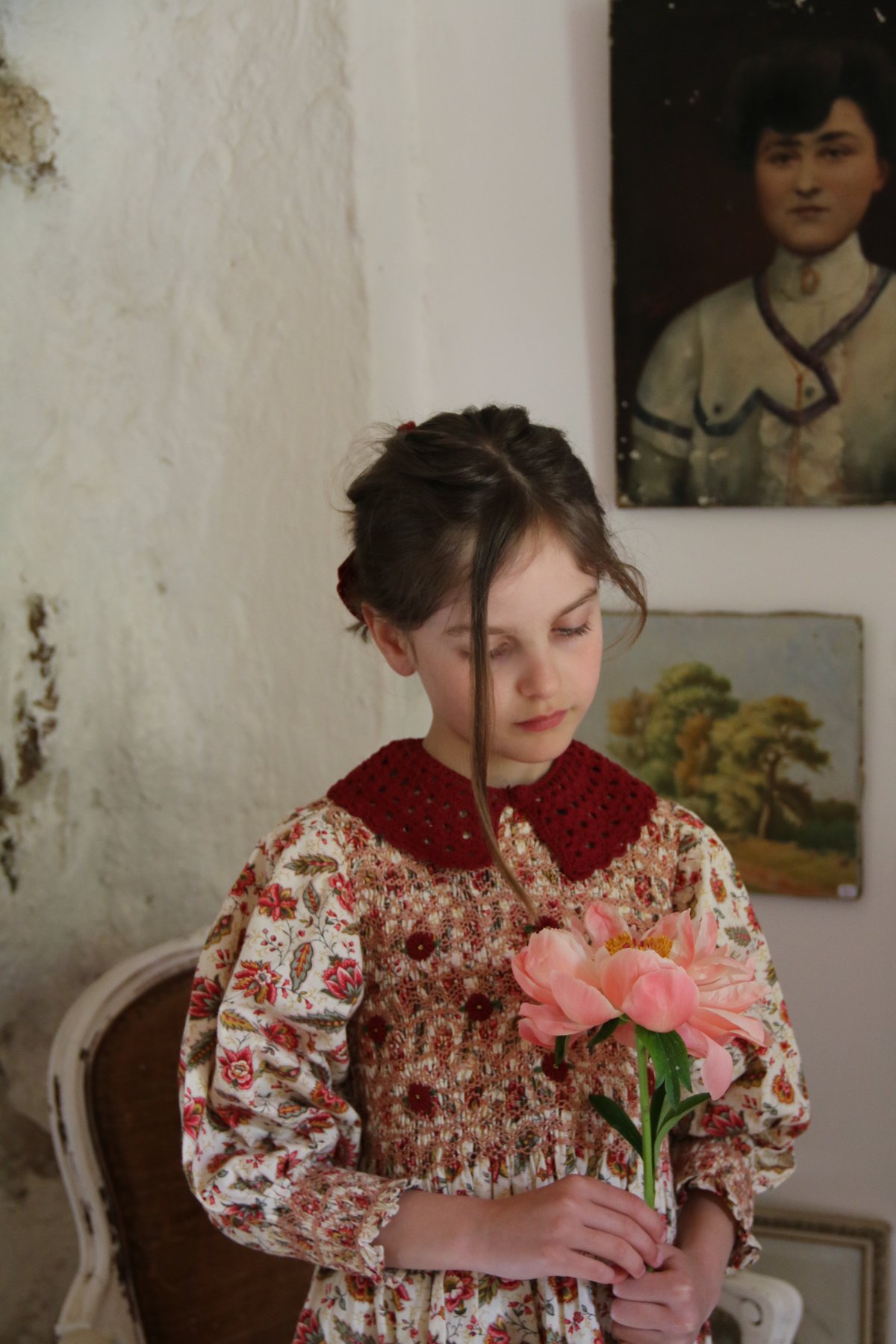 Bonjour Handsmock blouse with crochet collar A