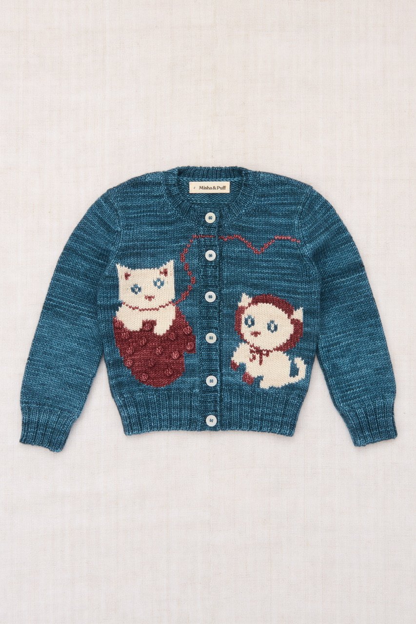 misha and puff カーディガン　3Y Misha&Puff Three Little Kittens Cardigan (Blue