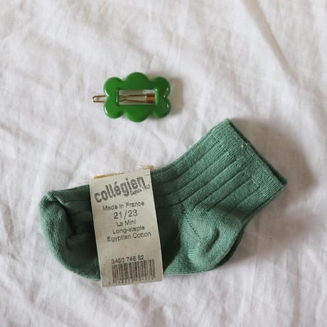 Collegien Plain Ribbed Ankle Socks【celadon】