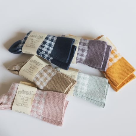 Collegien  Gingham Knee high Socks【Vieux Rose】