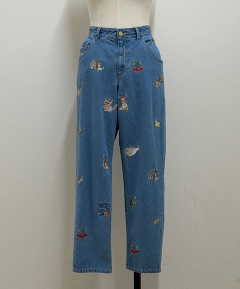 3L】fortune embroidery denim pants | yukiemon g
