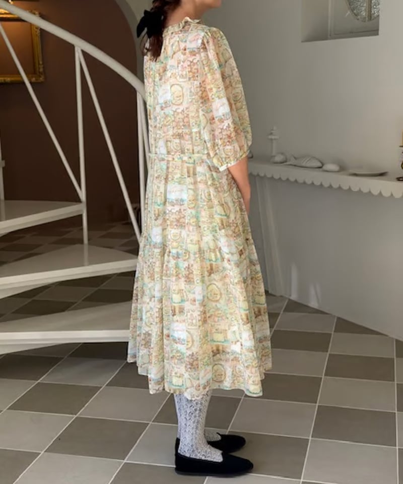 3L】five sleeve textile one-piece | yukiemon g