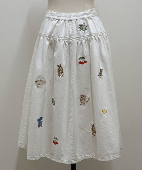 【M】fortune embroidery denim skirt
