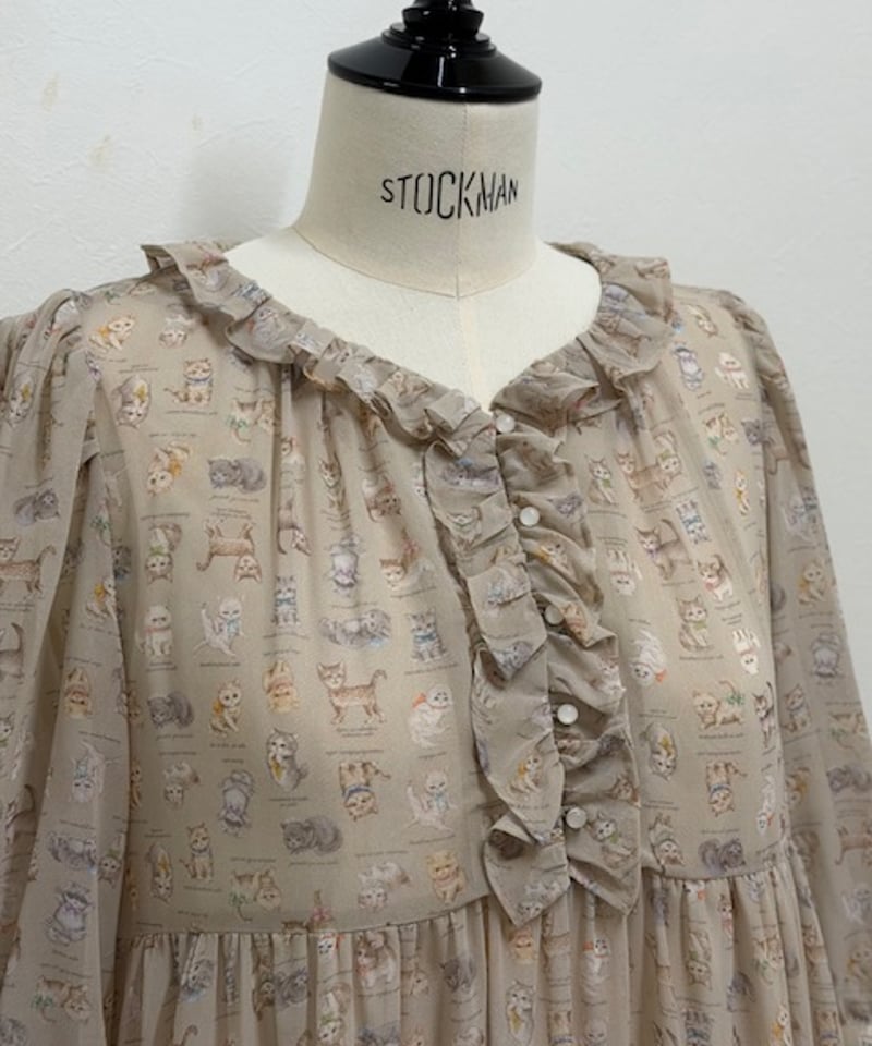 3L】five sleeve textile one-piece | yukiemon g