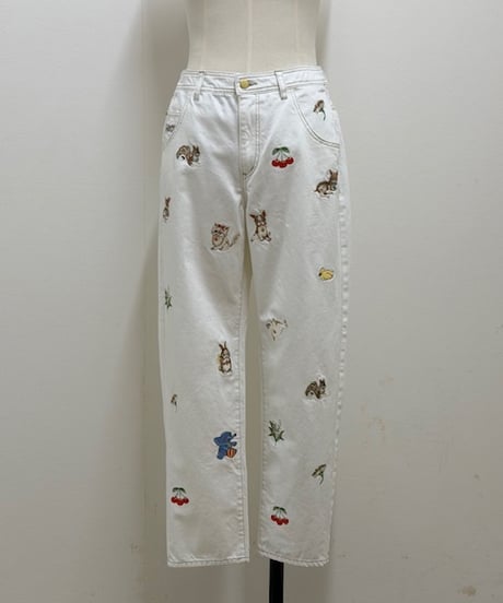 【3L】fortune embroidery denim pants