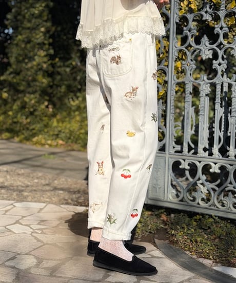 【3L】fortune embroidery denim pants