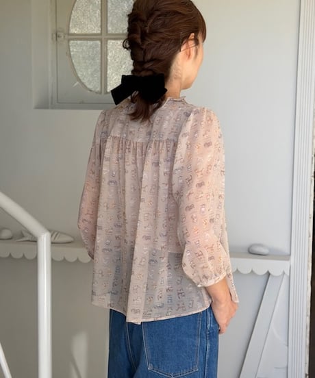 【M】elbow-sleeve textile blouse