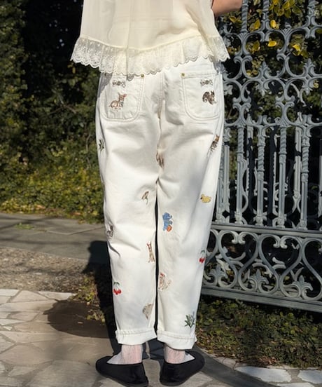 【3L】fortune embroidery denim pants