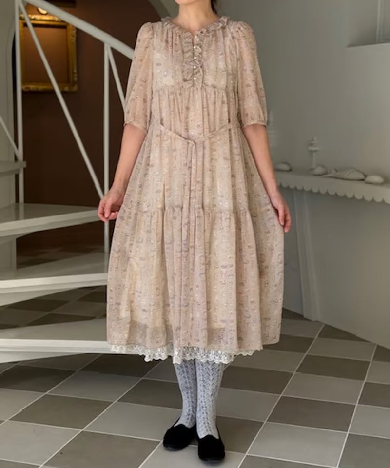 3L】five sleeve textile one-piece | yukiemon g