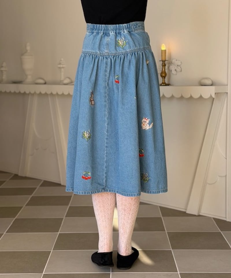 M】fortune embroidery denim skirt | yukiemon gl