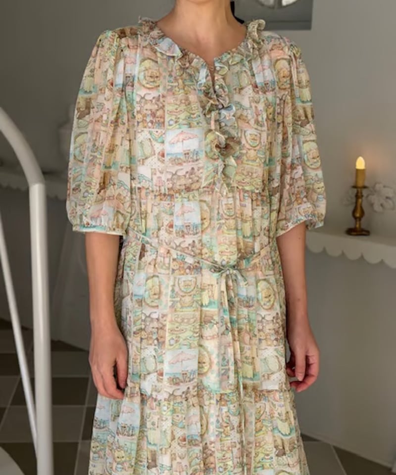 3L】five sleeve textile one-piece | yukiemon g