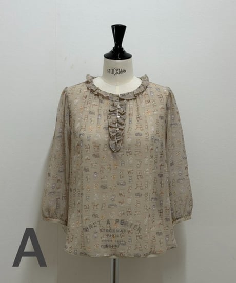 【M】elbow-sleeve textile blouse