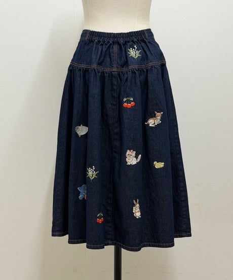 【3L】fortune embroidery denim skirt