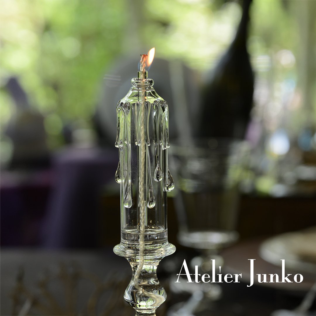 アトリエジュンコ　キャンドルホルダー&キャンドルスタンド オイルLamp グラスオイルランプ ハンドル付グラススタンド Glass oil lamp with