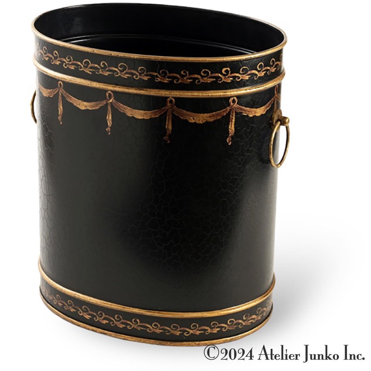 フリーバスケット メタル ゴールドボーダー ブラック Trash can gold ring