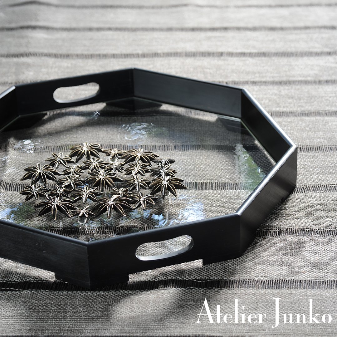トレー 黒檀 八角 グラス Tray ebony octagonal | Atelier Ju
