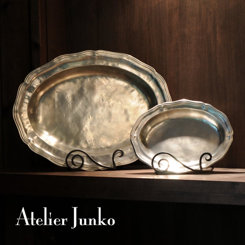 フランスヴィンテージナイフレスト猫とピューターオーバル皿 季節の飾りに♪アニマル型カトラリーレスト12体セット