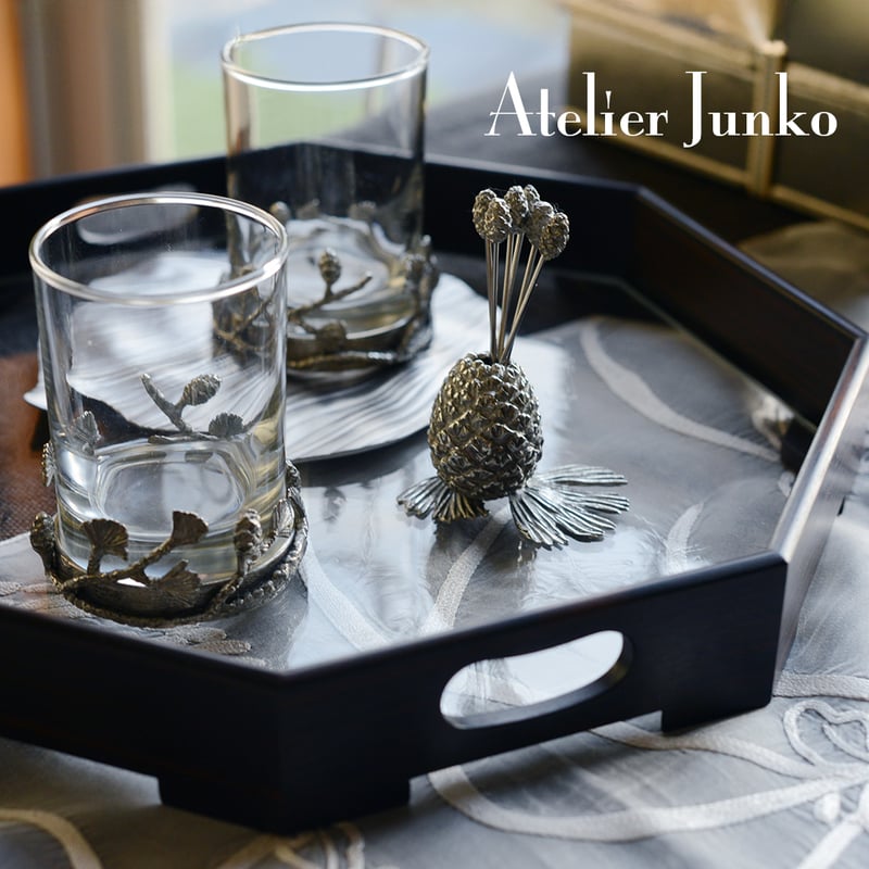 トレー 黒檀 八角 グラス Tray ebony octagonal | Atelier Ju