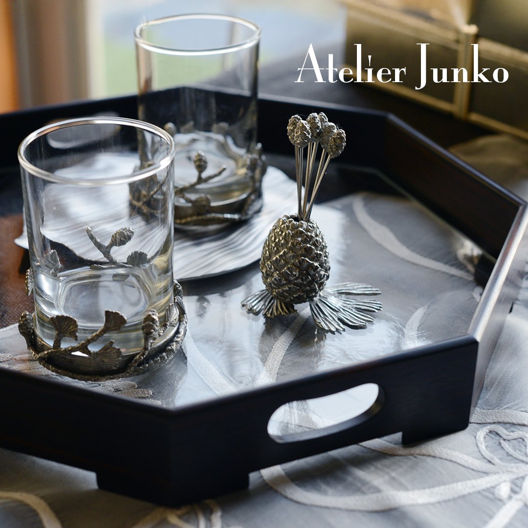 トレー 黒檀 八角 グラス Tray ebony octagonal | Atelier Ju