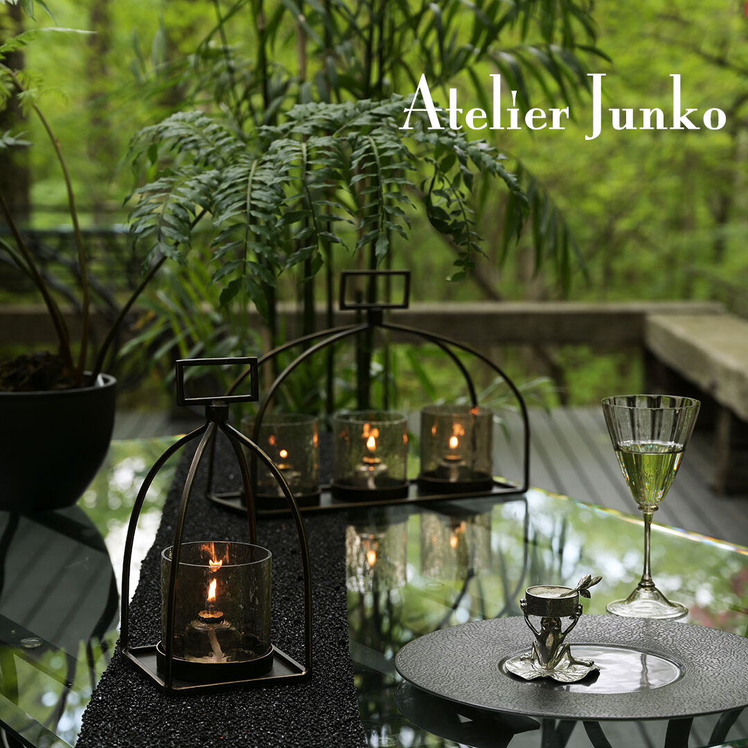 アトリエジュンコ　キャンドルホルダーホワイト&ティーキャンドルスタンド Lサイズ ティーキャンドルスタンド グラスシェード Candle Stand Glass