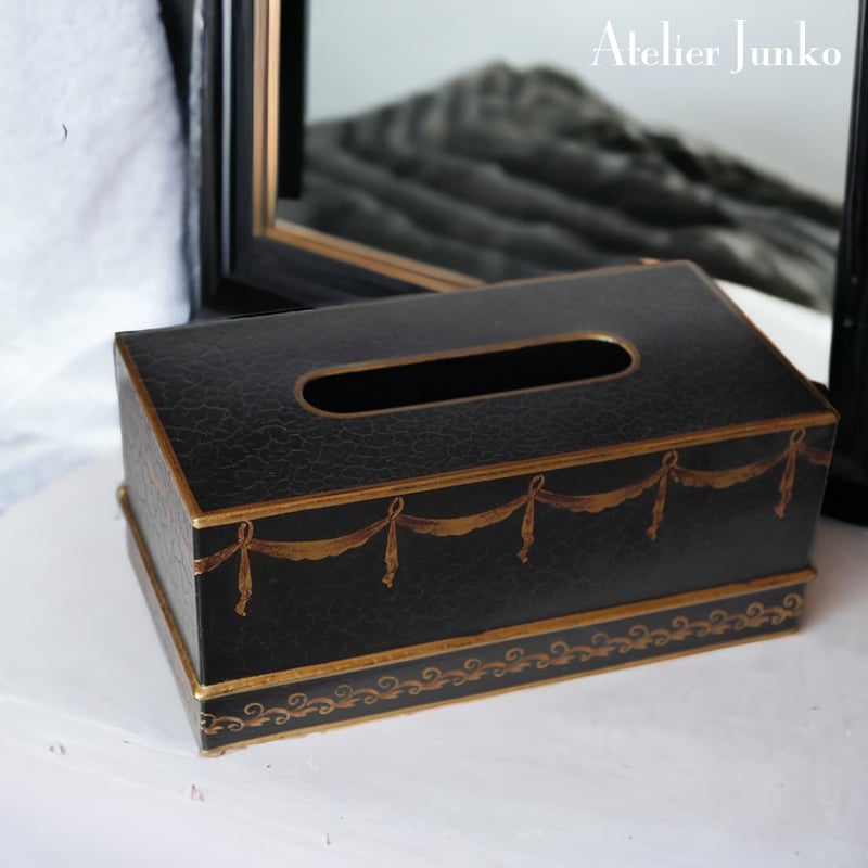 ティッシュBox ティッシュボックス メタル ゴールドボーダー ブラック Tissue
