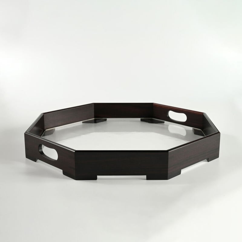 ステンドグラス八角トレー(844) トレー 黒檀 八角 グラス Tray ebony octagonal | Atelier Ju