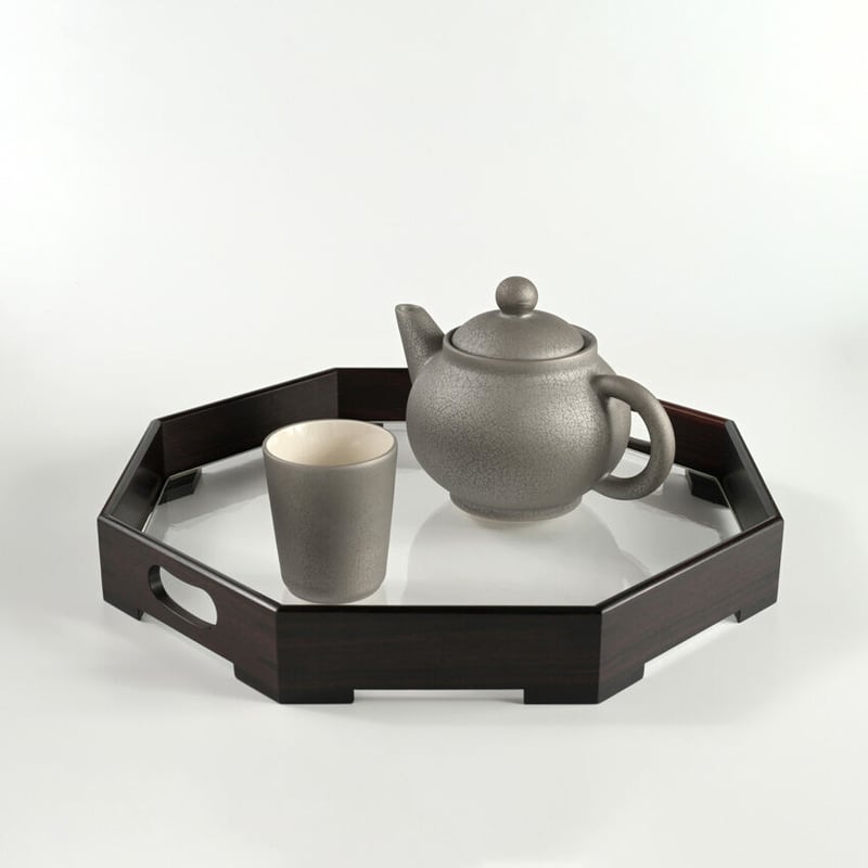 トレー 黒檀 八角 グラス Tray ebony octagonal | Atelier Ju