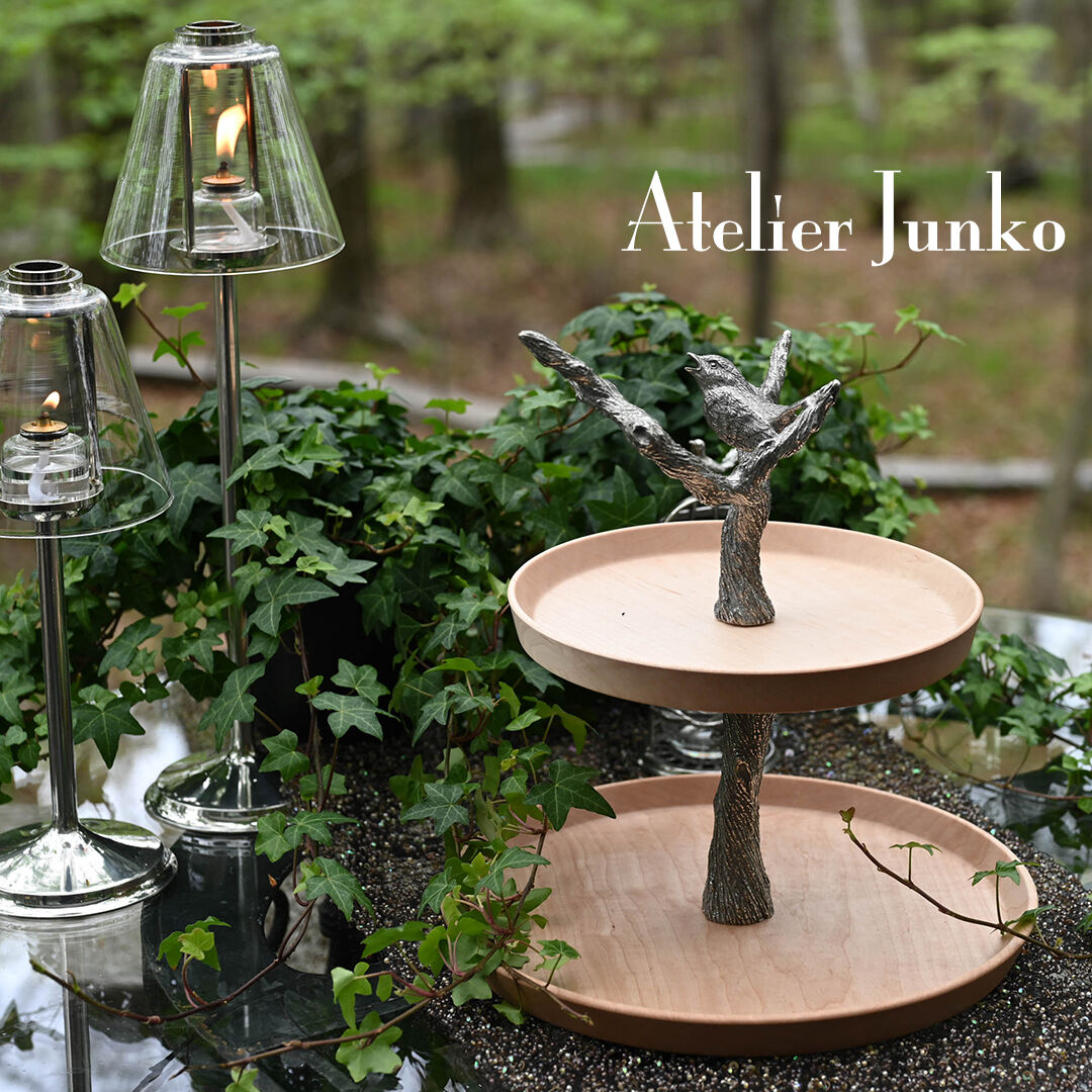 アトリエジュンコ　キャンドルホルダーホワイト&ティーキャンドルスタンド Lサイズ ティーキャンドルスタンド グラスシェード Candle Stand Glass