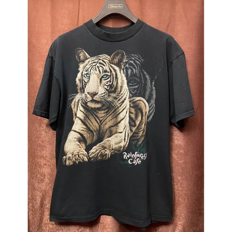 MADE IN USA製 90s Rainforest Cafe タイガーデザイン アニマルプリントTシャツ ブラック Lサイズ