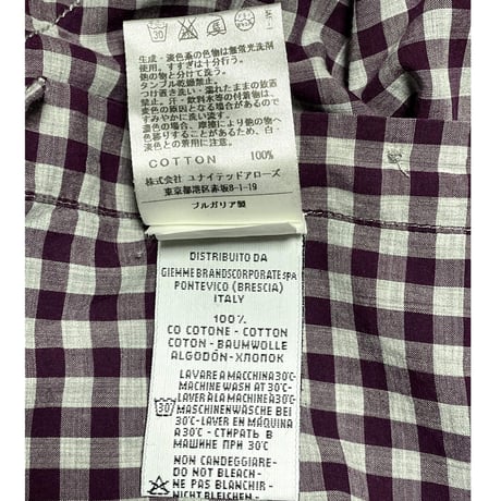 【UNITED ARROWS取り扱い】 guglielminotti 長袖ギンガムチェックシャツ パープル Lサイズ