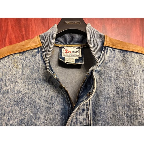 MADE IN MACAO製 80s~90s IN CROWD by Celebration ラムレザーコンビ デニムジャケット インディゴ×ブラウン Lサイズ